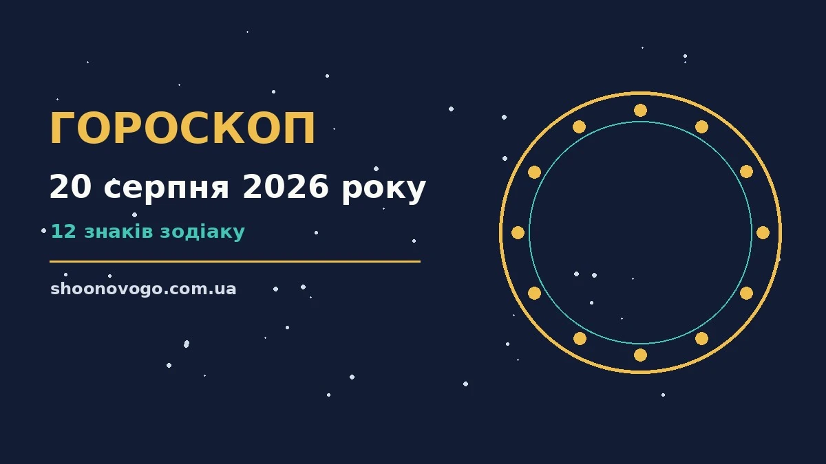 Космічний фон із зірками і символами зодіаку для гороскопу на 20 серпня 2026 року